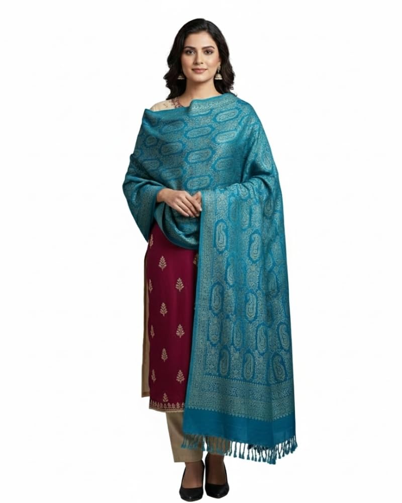 kti Paisley Design Woolen Firozi Color Shawl For Women-picture-56