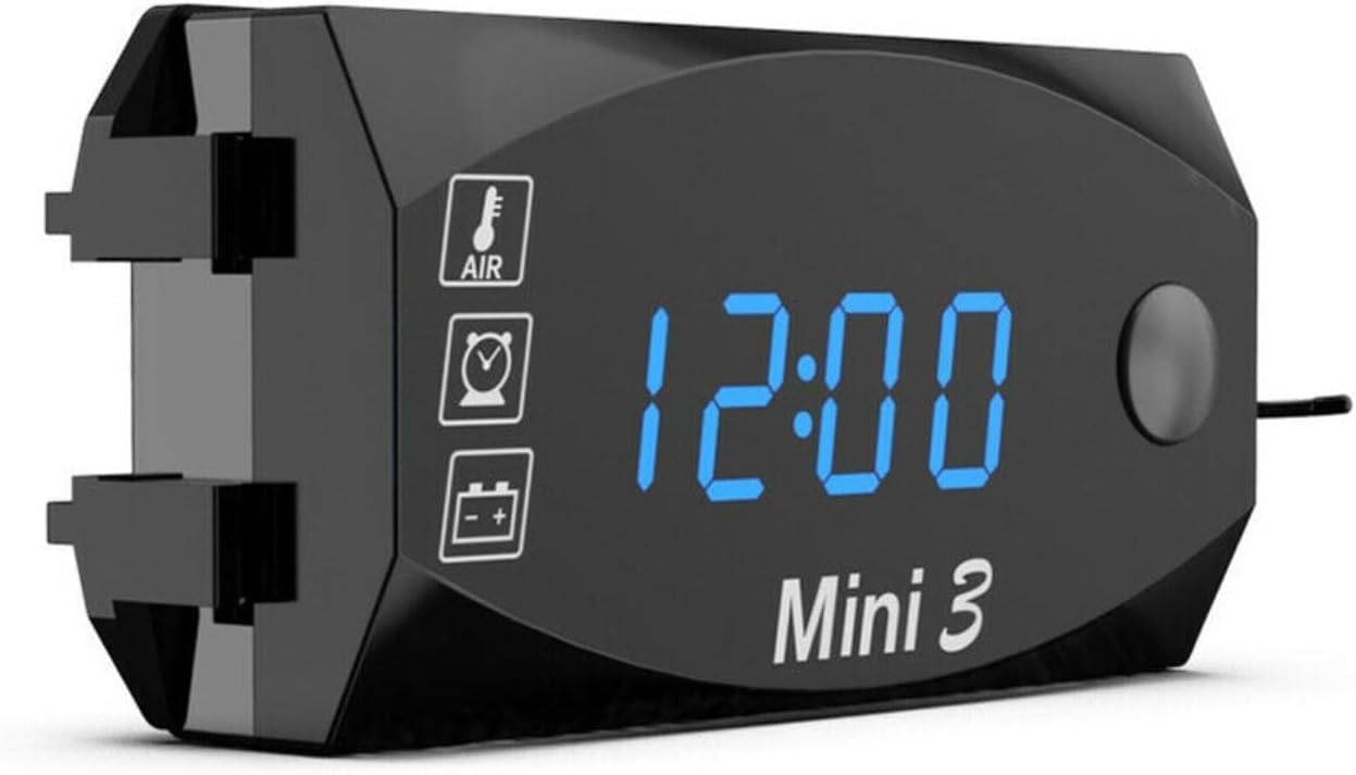 Outdoor Thermometer Wireless Motorcycle Voltmeter Clock with LED Digital Display Outdoor Thermometer Wireless Barometer for Home (Blue),Blau