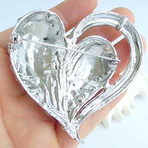 Sindary 2.76" Austrian Crystal Pendant Love Heart Brooch Pin Pendant Bz4817 (Silver-Tone Clear) #TOP4