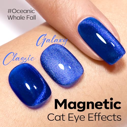 Image of modelones Cat Eye Gel Nail Polish, Glitter Blue Magnetic Nail Polish with Magnet Soak Off U V Winter Gel Polish Shimmer Nail Art Top Coat Manicure Salon DIY