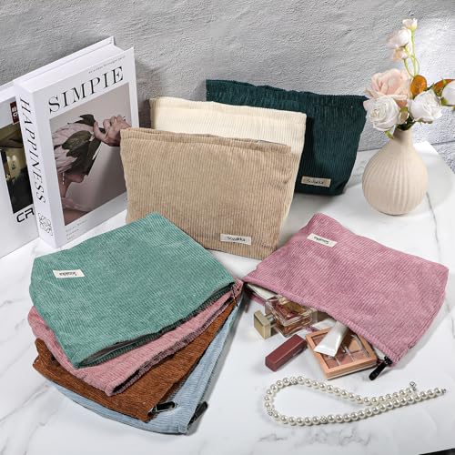 8 Pcs Corduroy Makeup Bags 10 x 7 Inches Cosmetic Bag Large Velvet Travel Aesthetic Pouch Travel Makeup Organizer Toiletry Bag for Purse Accessories Cosmetics Pouch for Women, 8 Colors4