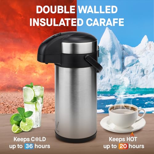 VONDIOR Airpot Coffee Dispenser with Pump - 176 oz Insulated Stainless Steel Coffee Carafe - Thermal Beverage Dispenser - Coffee Urn for Hot/Cold Water, Party Chocolate Drinks - Thumbnail 3