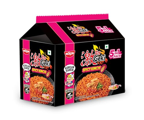 Image of Nissin Geki Korean Ramen Spicy Kimchi Instant Noodles 5 in1, 400gm