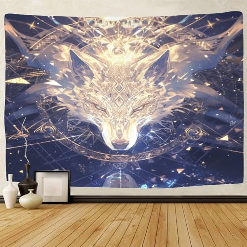 Couverture murale 3D loup en polyester doux lavable pour chambre