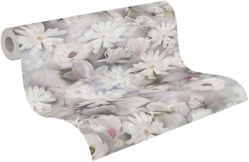 A.S. Création Wallpaper Floral Design - White - Flower Wallpaper 395.99in x 20.87in Made in Germany - 387223