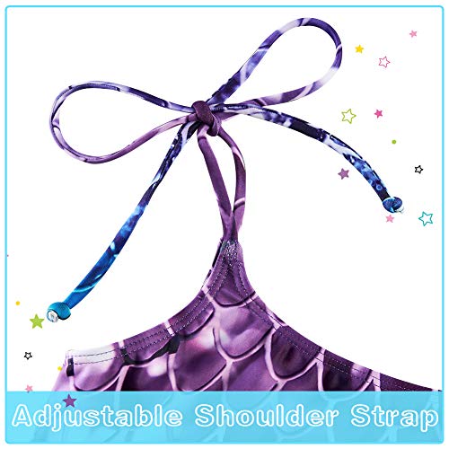 Little Girls Bathing Suit Size 6-8 One Piece Ruffle Off Shoulder Strap Swimsuit Purple Mermaid Scales Tankini Swimwear #TOP4