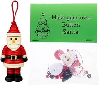 Christmas Button Craft Set for Kids Family Fun DIY Holiday Ornament with Precuts Designs Ribbon and Decorations