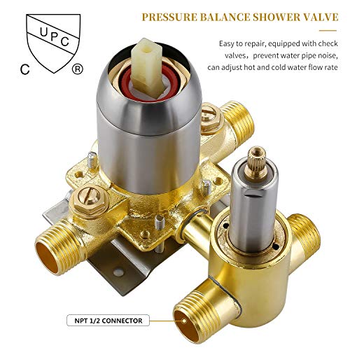 Esnbia Shower System, 12 Inch Ceiling Mount Brushed Nickel Shower Faucet Bathroom Luxury Rain Mixer Shower Combo Set Rainfall Shower Head System (Rough in Shower Faucet Vlave Include） - Thumbnail 5