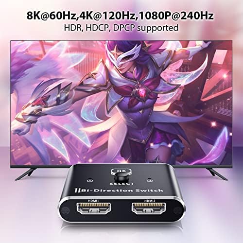 BolAAzuL HDMI 2.1 Splitter Switch Bi-Directional (Upgraded), HDMI Switch Box 2 in 1 Out, 8K@60Hz 4K@120Hz 48Gbps, HDMI Splitter 1 in 2 Out More Stable for Xbox PS5 PS4 Blue-ray Player DVD HDTV