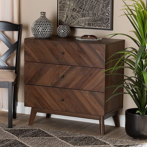 Baxton Studio Hartman Mid-Century Modern Walnut Brown Finished Wood 3-Drawer Storage Chest - Thumbnail 2