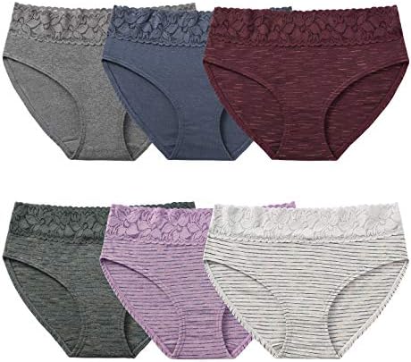 Altheanray Women’s Underwear Cotton Panties for Women, Soft Ladies Lace Trim Underwear High Waisted Briefs 6 pack (New3020L-Line4)