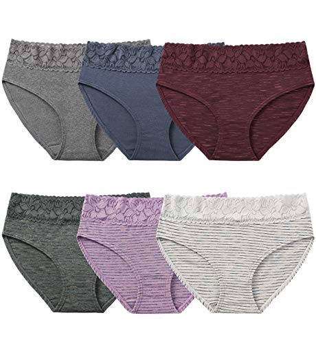 Altheanray Women’s Underwear Cotton Panties For Women, Soft Ladies Lace Trim Underwear High Waisted Briefs 6 Pack (New3020Xl-Line4) X-Large #TOP29