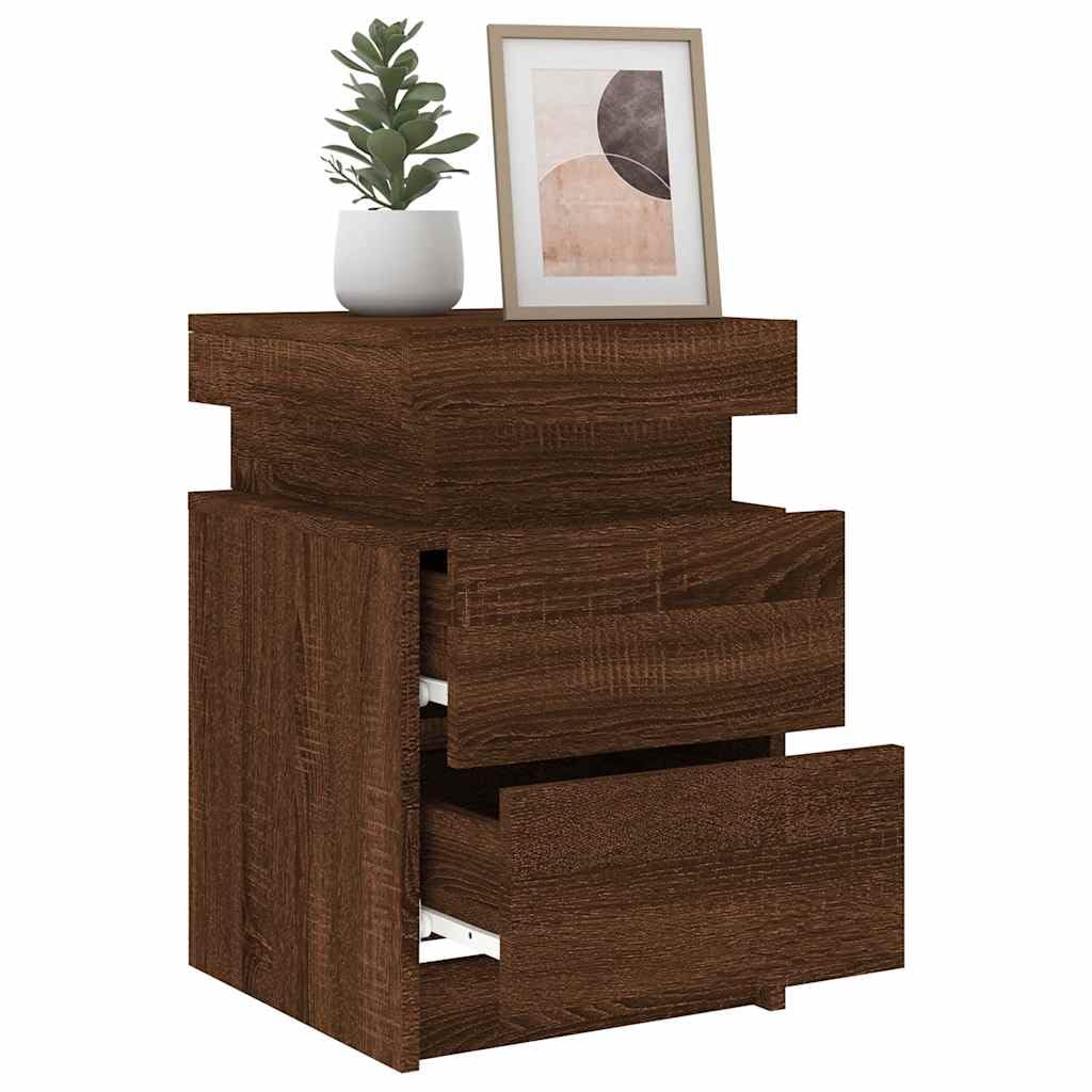 Stolik nocny z diodami LED, brązowy wygląd dębu, 35 x 39 x 55 cm, nowoczesny stolik pomocniczy do sypialni, salonu, stabilny materiał drewnopochodny
