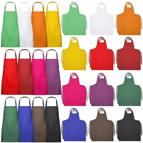 Bonuci Plain Bib Aprons Bulk Unisex Painting Kitchen Apron with 2 Pockets for Adult Women Chef Cooking(Multicolor,50 Pcs)