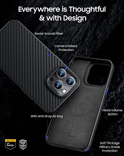 Benks Designed For Iphone 14 Pro, Aramid Fiber Case Built With Dupont Kevlar [Compatible With Magsafe], Ultra Touch Feel Minimalist [Military Grade Drop Protection] Protective Case, Carbon Fiber Look #TOP2