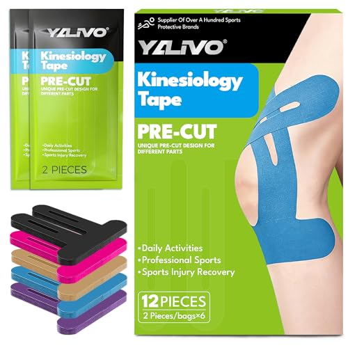 Precut Kinesiology Tape for Knees, 12 Pcs Individual Packeaged - Knee Support & Stability, Pain Relief Athletic Tape - Waterproof & Elastic, Breathable Hypoallergenic Latex-Free Tape (Blue)