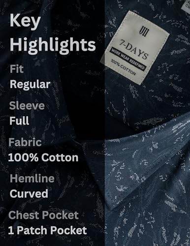 Image of 7-DAYS Men's Premium Printed Shirt - 100% Cotton, Regular Fit, Full Sleeve, with Pocket - Versatile for Formal Occasions and Casual Wear