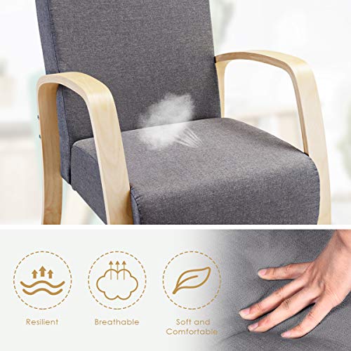 Giantex Modern Accent Wooden Armchair, Contemporary Fabric Upholstered Lounge Chair, Solid Wood Frame & High-Density Foam Seat, Single Sofa Chair For Living Room Bedroom Office (Gray) #TOP4