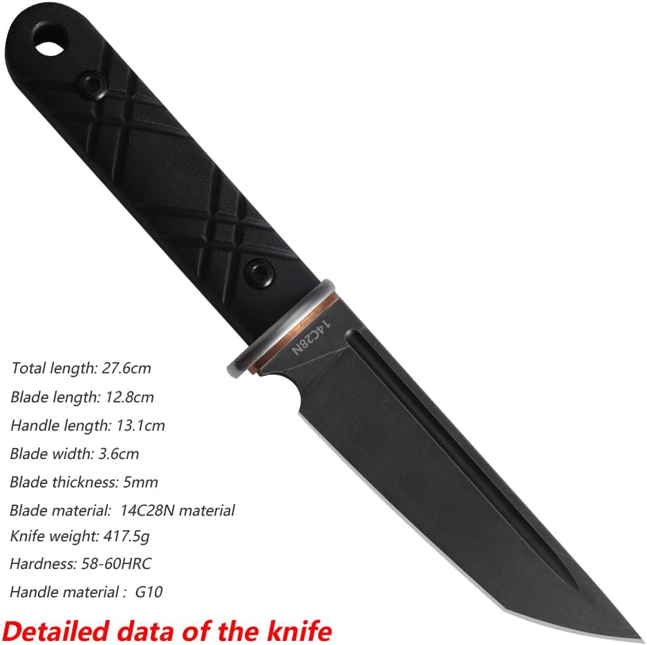 Fixed-Blade Knife with 14C28N Steel, 5.03-Inch Blade & Kydex Sheath – The Ideal Choice for Outdoor Knives & Tools in Camping, Fishing & Hiking Gear. (sharp blade)