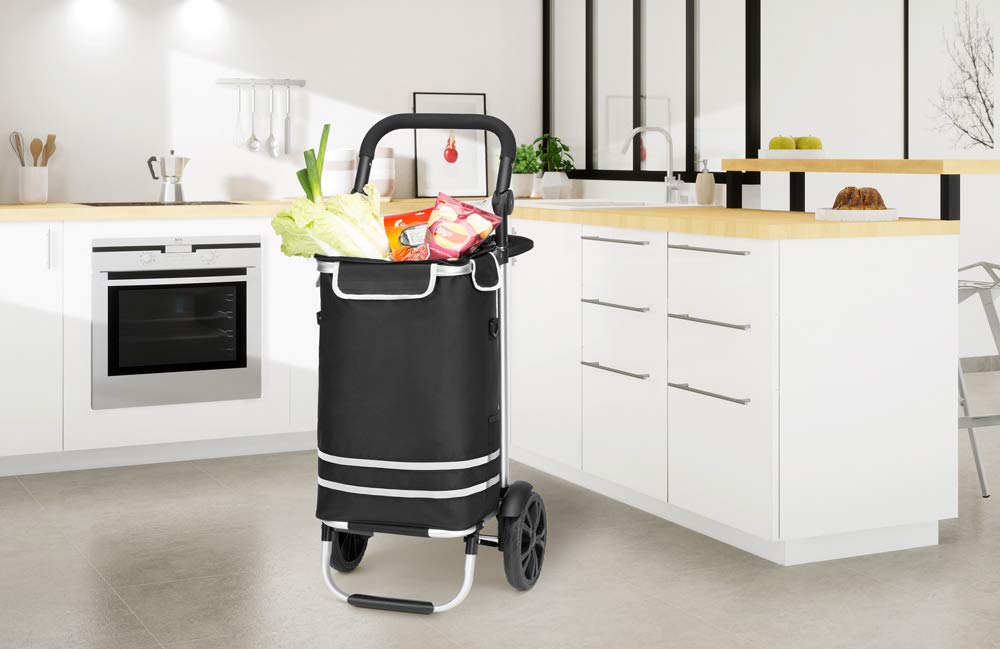 MONZANA Carrello della Spesa 3in1 56L fino a 50 kg Borsa Pieghevole Rimovibile Carrellino Portaspesa Trolley Nero