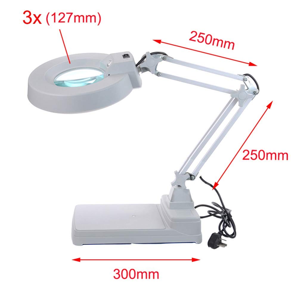 Lupa, 3X/5X/8X/10X LED Lupa de 127 mm, Lupa de manos libres con soporte de lámpara LED Escritorio de mesa de altura ajustable en lupa iluminada para lectura Artesanía Pasatiempos, Banco de trabajo The
