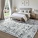 Unirea 8x10 Area Rugs for Living Room, Large Washable Grey White Rug, Thin Non Slip Low Pile Carpet, Vintage Abstract Boho Rug for Bedroom, Dining Room, Farmhouse, Home Office, Gray