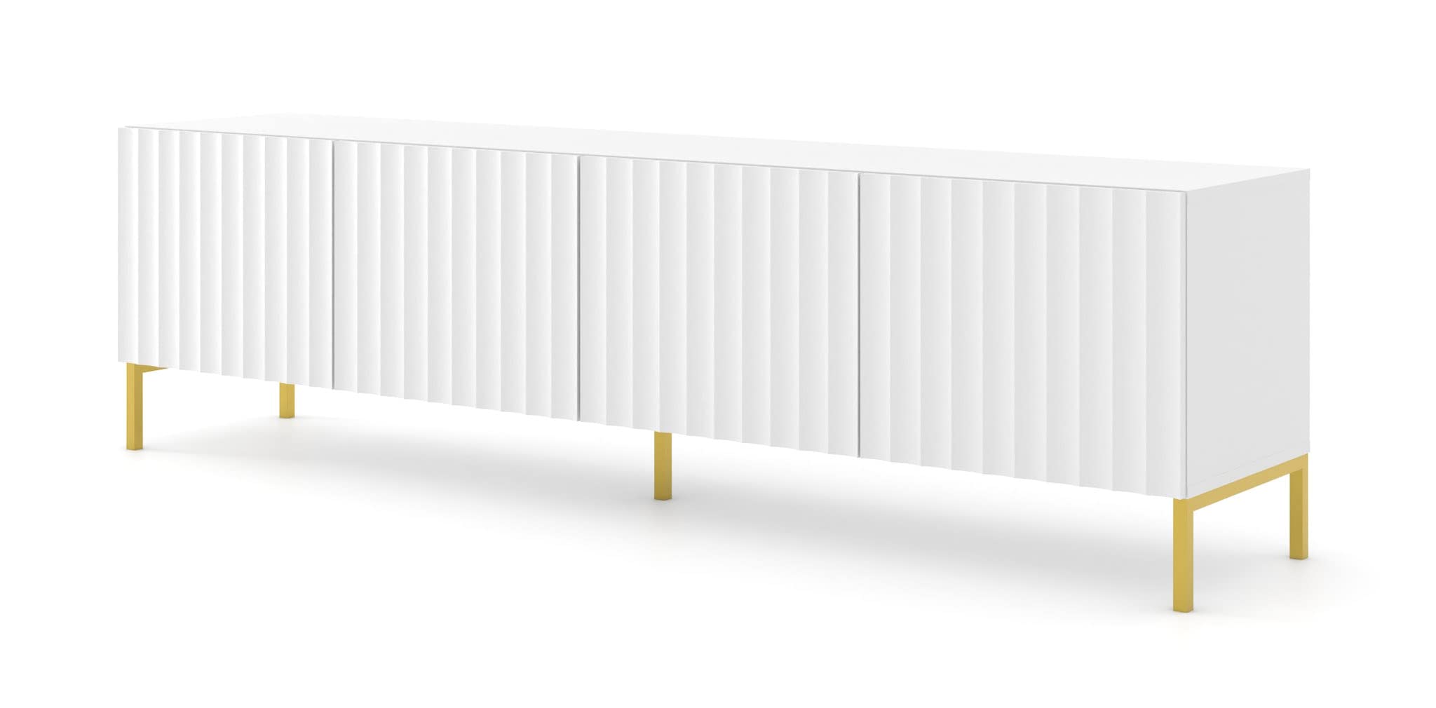 Meuble TV 200 cm blanc mat Wave, buffet bas salon 4 portes en MDF