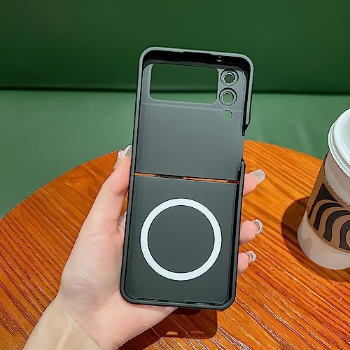 Magnetic Samsung Galaxy Z Flip 4 Case [Compatible With Magsafe] Built-In Camera Lens Protector Film Premium Metallic Paint Soft Touch Silicone Shockproof Luxury Z Flip4 Phone Cover (Black) #TOP6