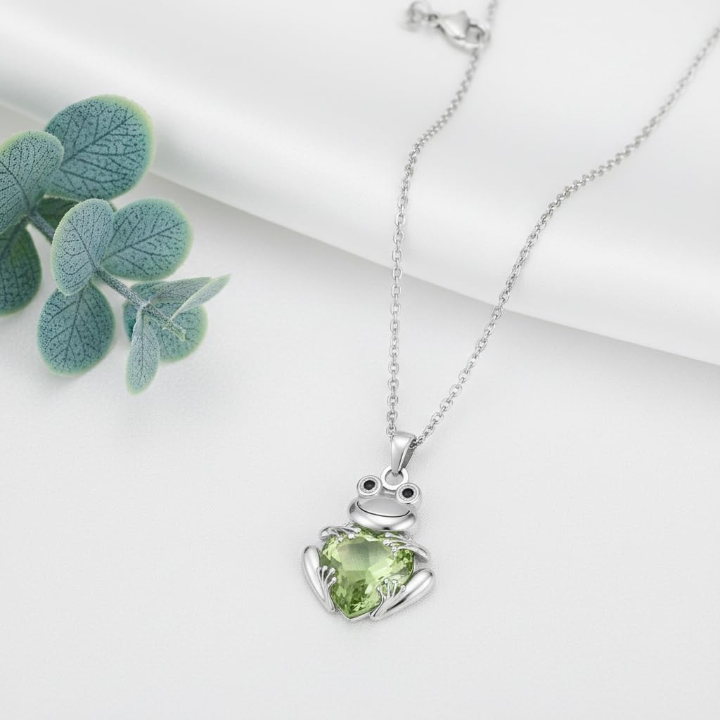 ONEFINITY Frog Necklace 18k White Gold Plated Frog Birthstone Pendant Necklace Animal Heart Birthstone Jewelry Birthday Gift for Women