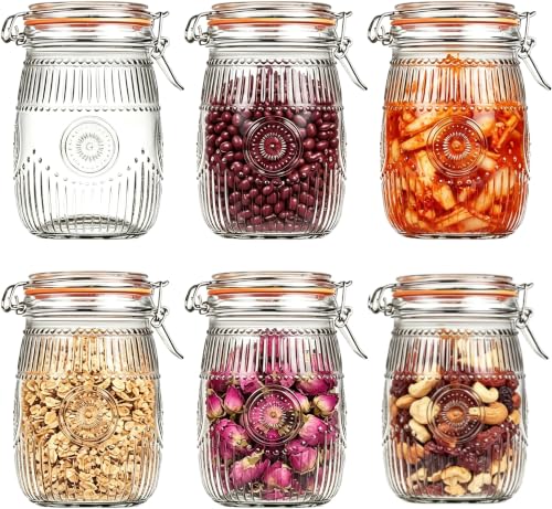 Image of Amzcku Wide Mouth Vintage Mason Jars with Airtight Lid 32oz Canister 6-Pack