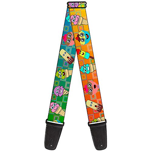 Buckle-Down Guitar Strap Ice Cream Cone Popsicle Expressions Squares Multi Color 2 Inches Wide (GS-W30946)