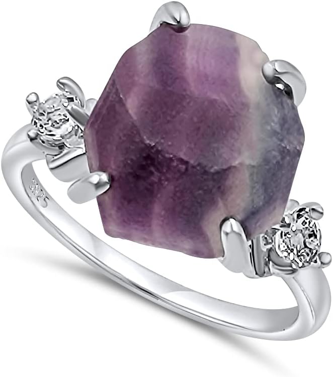 Real Raw Crystal Ring Birthstone sterling silver White Gold statement Jewelry gift for her Christmas Mothers Day Birthday Valentine Statement Ring Gift Uniquelan Jewelry