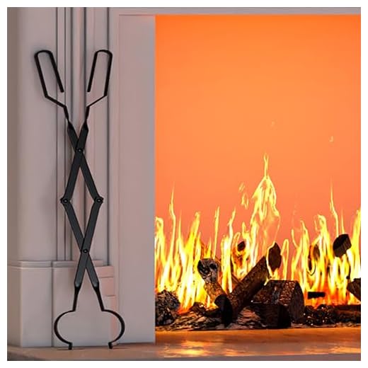 Kingson Arc Design Fireplace Tools, 26'' Firewood Tongs Log Grabber with Handcrafted Wrought Iron for Indoor Fireplace/Outdoor Fire Pit Campfire-Black