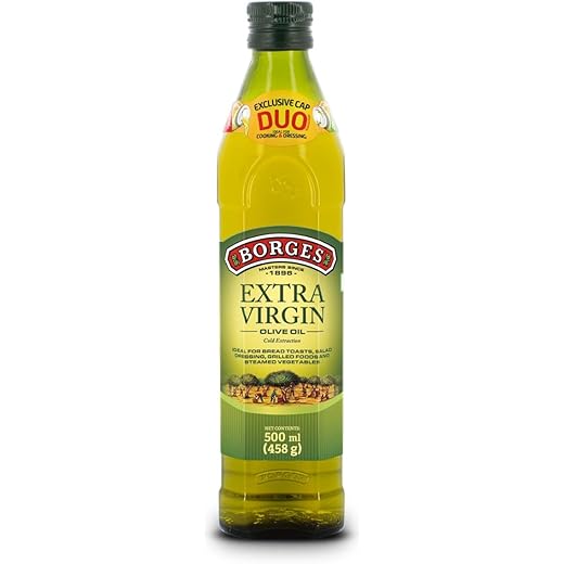 Borges Extra Virgin Olive Oil - 500 ml |First Cold Extraction|Packed from Spain |75% MUFA | Rich in Antioxidants | Ideal for Low Heat Cooking Like sauteing & Grilling, Salad Dressing