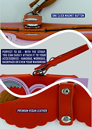 Color Patched Almond Orange Portable Glasses Case To Travel With Your Sunglasses, Eyeglass Or Reading Glasses- Premium Vegan Leather (Almond Blossom) #TOP3