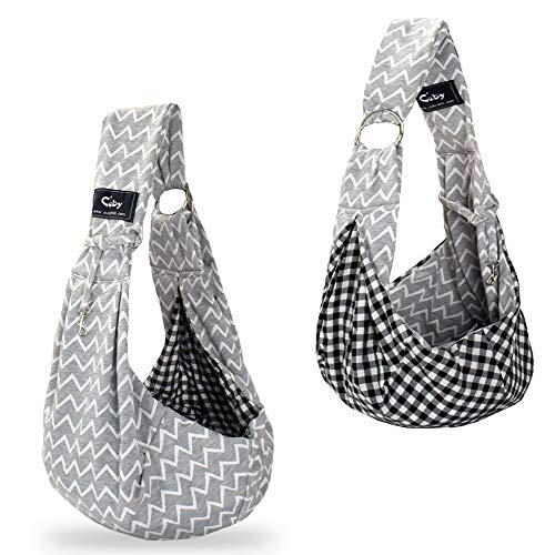 CUBY Sac de Transport pour Chien et Chat - Sac à bandoulière Mains Libres réversible pour Animaux de Compagnie - Chiens et Chats pour Les Voyages en Plein air (Rayure Grise réglable) Cover