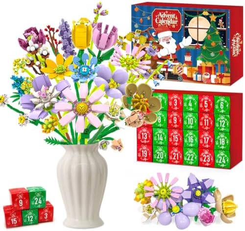 Blumen Bauset Adventskalender 2026 für Mädchen – 24 Tage Countdown Geschenk | 24 einzigartige Blumenstrauß – 4,9 mm ABS-Bausteine,kompatibel mit gängigen Marken | für Teenager und