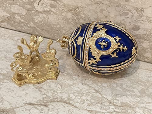Sapphire Blue Fabergé Egg 24Kgold 4Ct Collectors Egg Russian Jewelry Box Faberge Egg Trinket Box Hand Decorated With 200 Austrian Crystals Her Faberge Box Jewellery Gift For Mom Mothers Day Surprise #TOP5