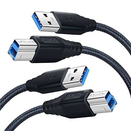 USB 3.0 Cable A Male to B Male Cord, OKRAY 2 Pack Short Durable Nylon Braided USB 3.0 A to B Cable Compatible forHard Disk Drive, Scanner, USB Hub, Monitor and More - 1.5Ft/50cm (Black, Black)