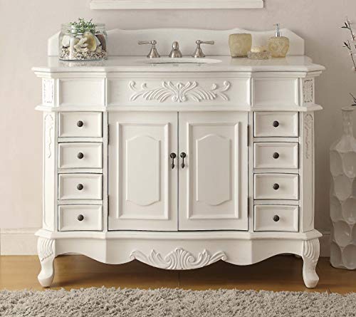 48” Benton Collection Traditional Style Antique White Morton Bathroom Sink Vanity W/Matching Mirror - Hf-2815W-Aw-48 #TOP3