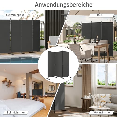 WOLTU Paravent, Raumteiler klappbar freistehend Sichtschutz, Trennwand 3 teilig 167x177 cm, Stellwand für innen Outdoor Garten Balkon Terrasse, Raumtrenner Dunkelgrau