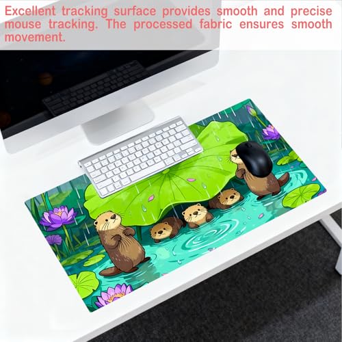 Image of Nuxovilar Professional Large Mouse Pad & Computer Game Mouse Mat (35.4x15.7IN, Otters Under Lotus Leaf Art) (90 * 40cm Otters & Lotus Leaf)