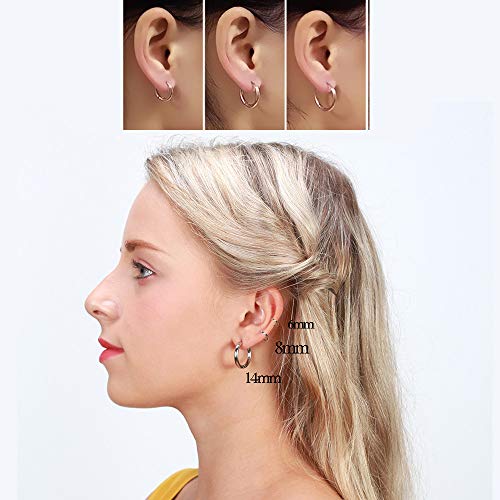 Image of 316L Surgical Stainless Steel Huggie Hoop Earrings 6mm 8mm 10mm 11mm 12mm 14mm Hypoallergenic Earrings Ring Cartilage Helix Lobes Hinge Sleep Earrings for Men Women