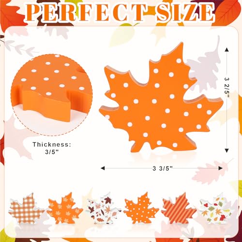 COCHIE Wooden Fall Leaves Decorations for Home Office Indoor, Farmhouse Thanksgiving Table Tiered Tray Decor Set of 6, Vintage Fall Harvest Maple Leaf Block Signs Tabletop Shelf Decoration (Pattern)