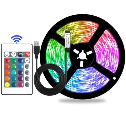 Valletock Battery Pack & USB Powered RGB LED Strip Lights, 16 Colours Variations with Infrared Remote Control, Self-Adhesive Multicolor LED Lights for TV,Indoor Decoration (1M)