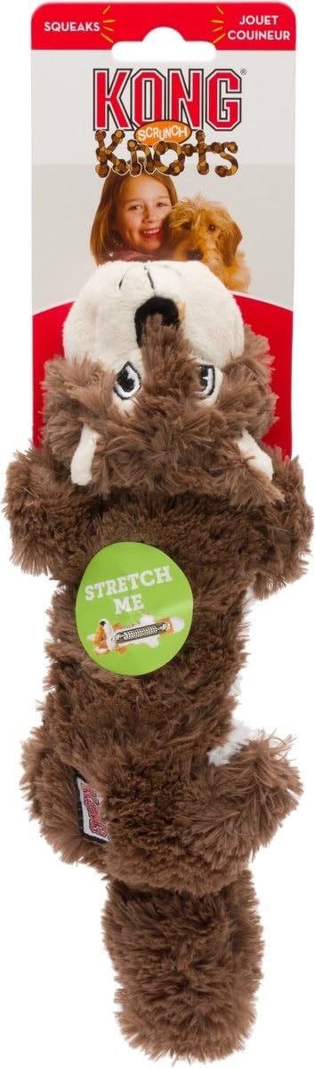 KONG Scrunch Knots Hundespielzeug, füllungsfreies Plüsch mit internen geknoteten Seilen & Quietscher, langlebiges Zerr- und Kauspielzeug (Eichhörnchen/Waschbär-Kombination, mittel/groß)