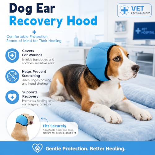 Image of Dog Calm Hoodie Ear Wraps for Dogs, Waterproof Dog Swim Cap, Ear Cover Muffs for Anxiety Relief Noise Cancelling, Dog Head Warp Ear Protection for Hematoma Fireworks Bath Swim Blow Drying