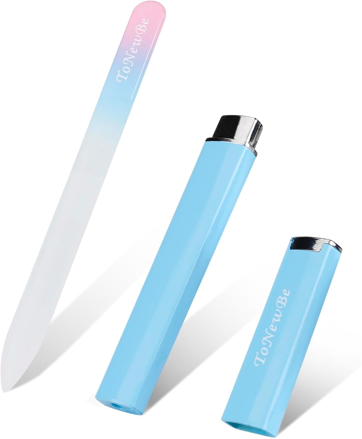 Glass Nail File in Case, Glass Fingernail File, Czech File, Double-Sided Etched Nail File for Nail Art & Nail Care, Christmas Gifts Stocking Stuffers (Pink-Blue) image 2