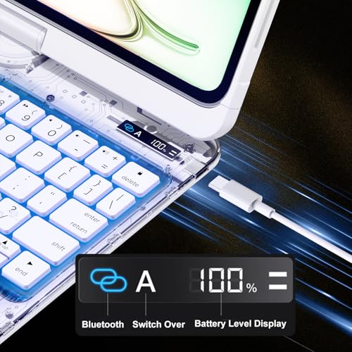 iPad Keyboard Case,for iPad 10th Generation 10.9-inch(2022) and 11th Generation 11-inch(A16,2025)Transparent Keyboard Case Featuring RGB Backlighting,360°Rotating Trackpad, and Stylus Slot, White by CNAIDUNR - Image 4