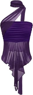 OYOANGLE Women's Sheer Ruffle Trim Halter Ruched Concert Y2K Crop Tops